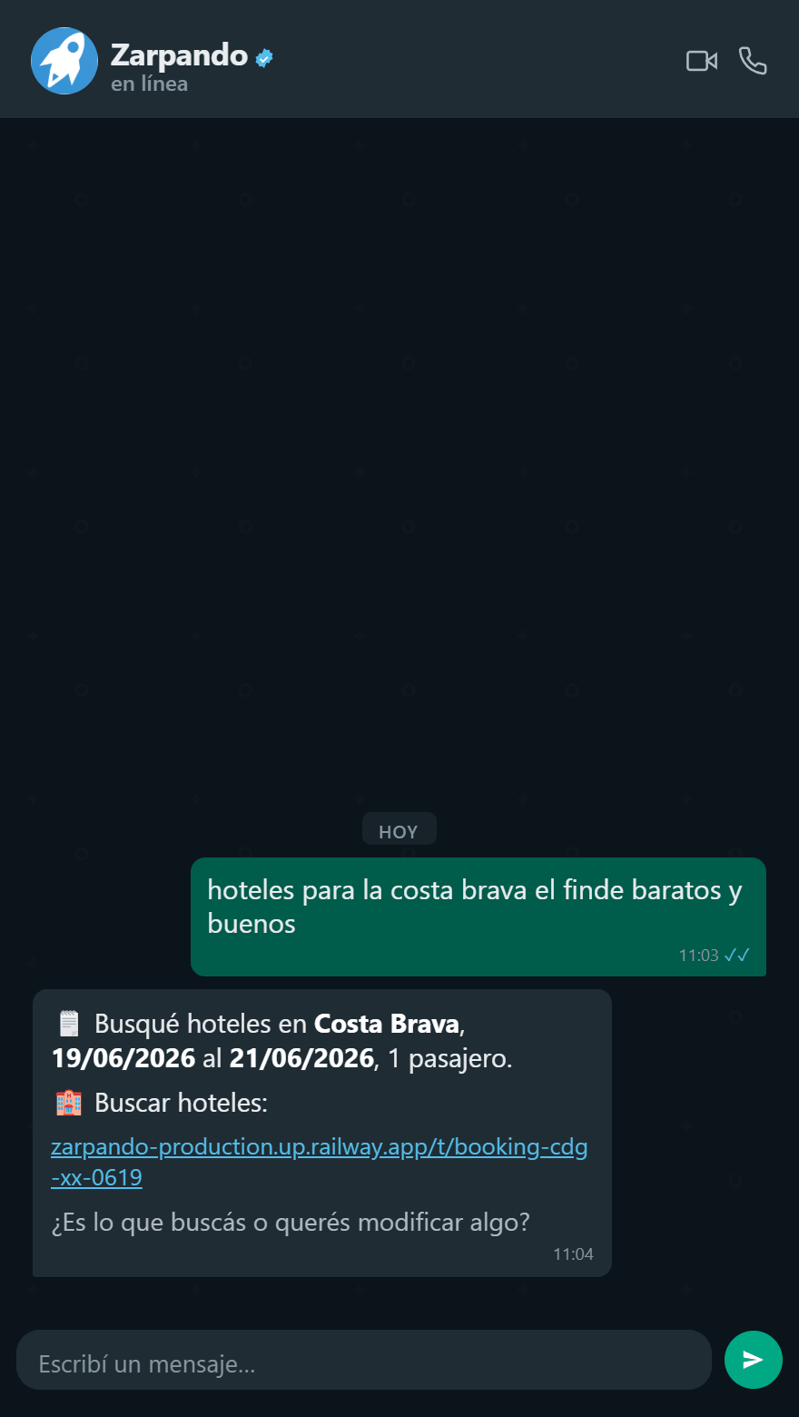 Búsqueda de hoteles Costa Brava por WhatsApp